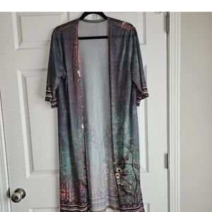 Sheer Embroidered Kimono Womens Duster Cardigan Boho Crochet Festival Beach L